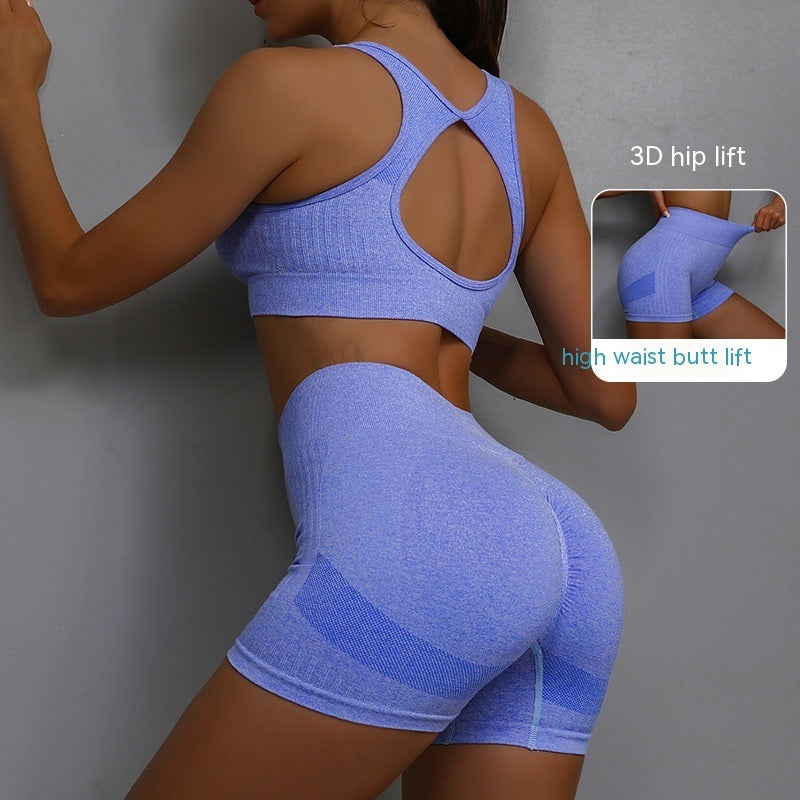 Breathable Hip-lifting Shorts And Hollow Out Back Bra gym set