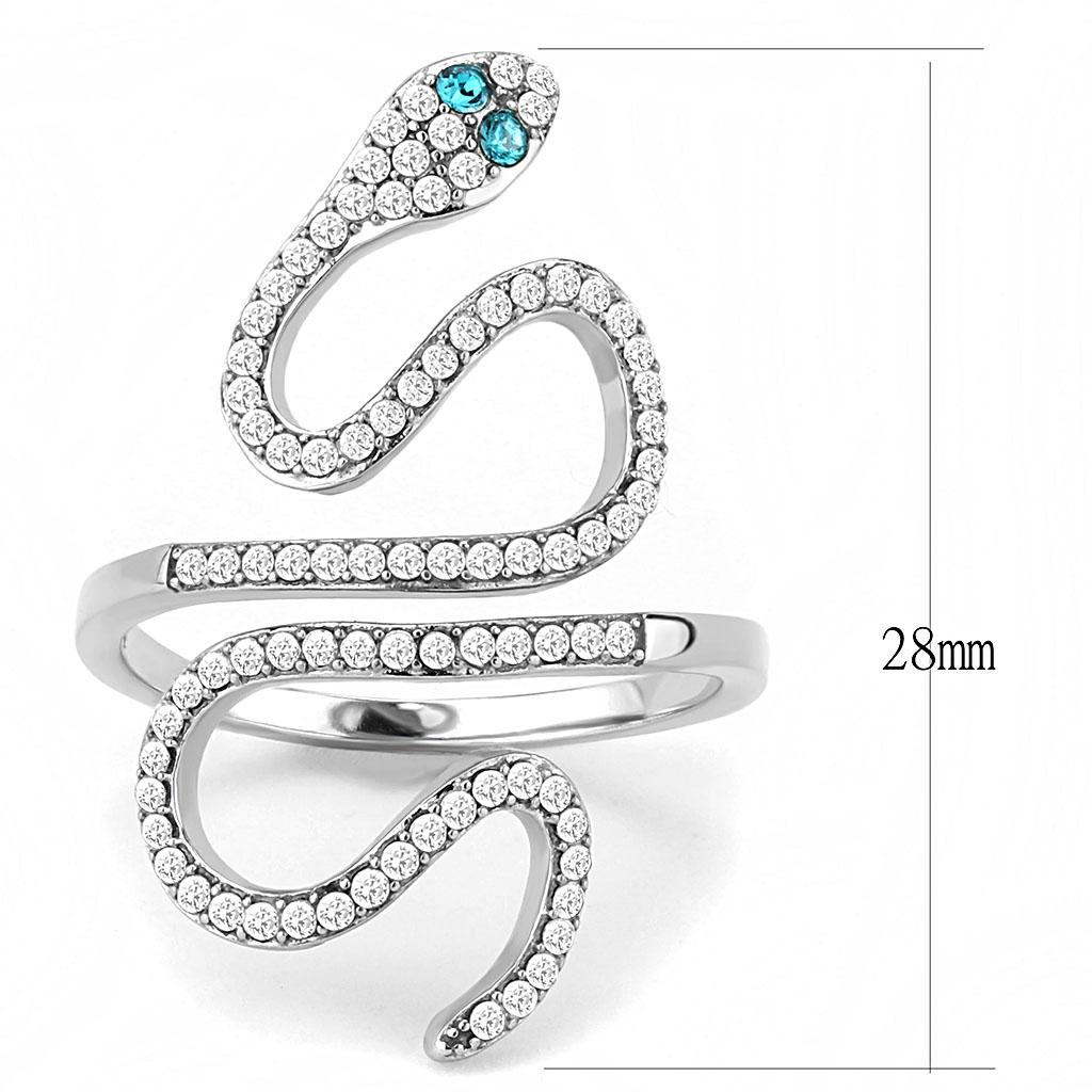 Women Stainless Steel Snake shape Adjustable Crystal Rings