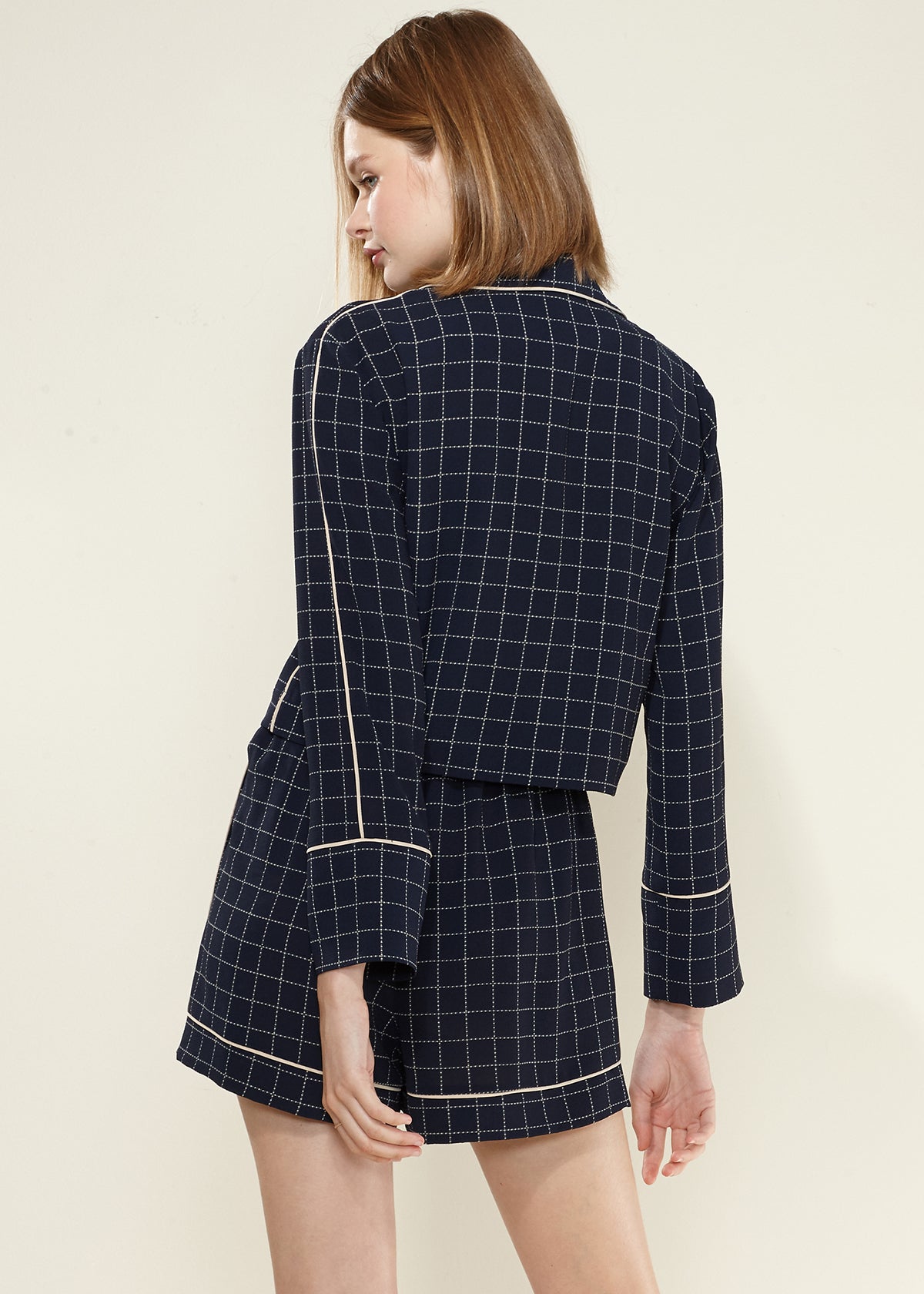 Women's Grid Print Pajama Blouse In Navy Plaid