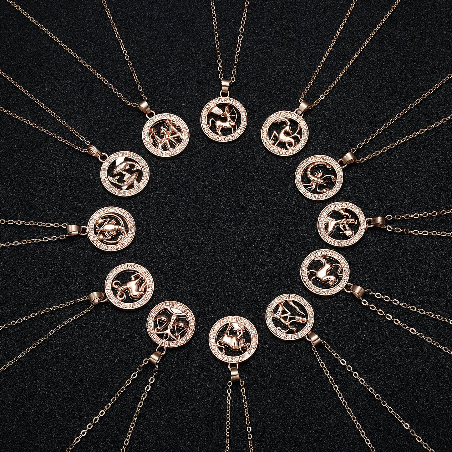 Women 12 Constellation Rose Gold Animal Necklace