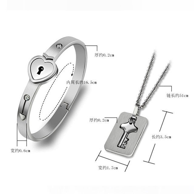 Stainless Steel Love Heart Lock Bangle Bracelet