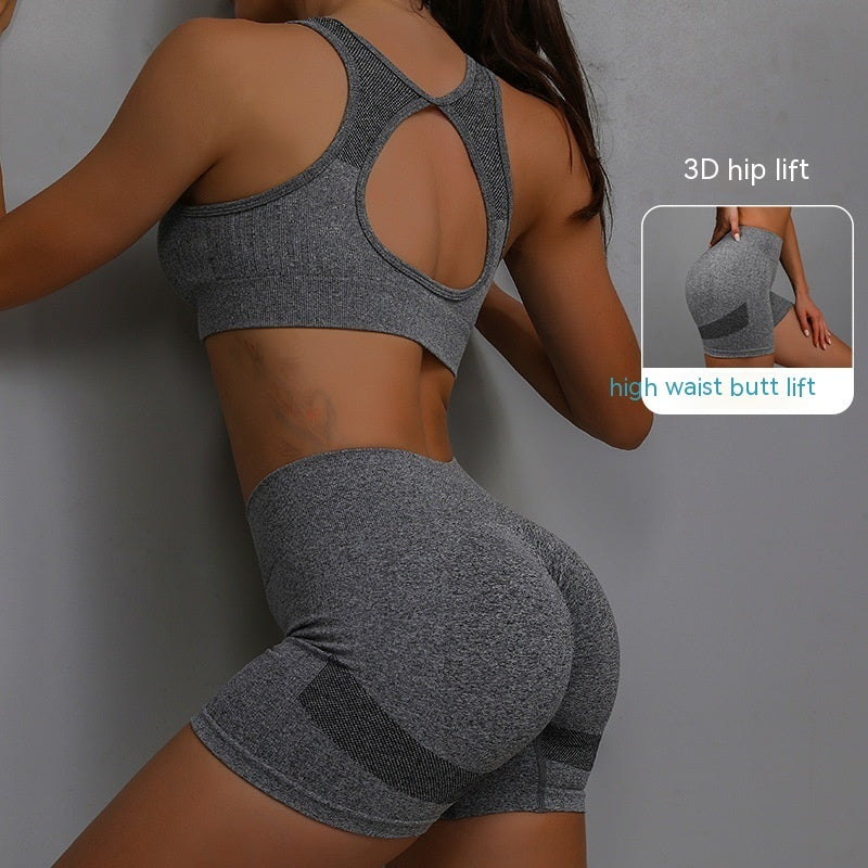 Breathable Hip-lifting Shorts And Hollow Out Back Bra gym set