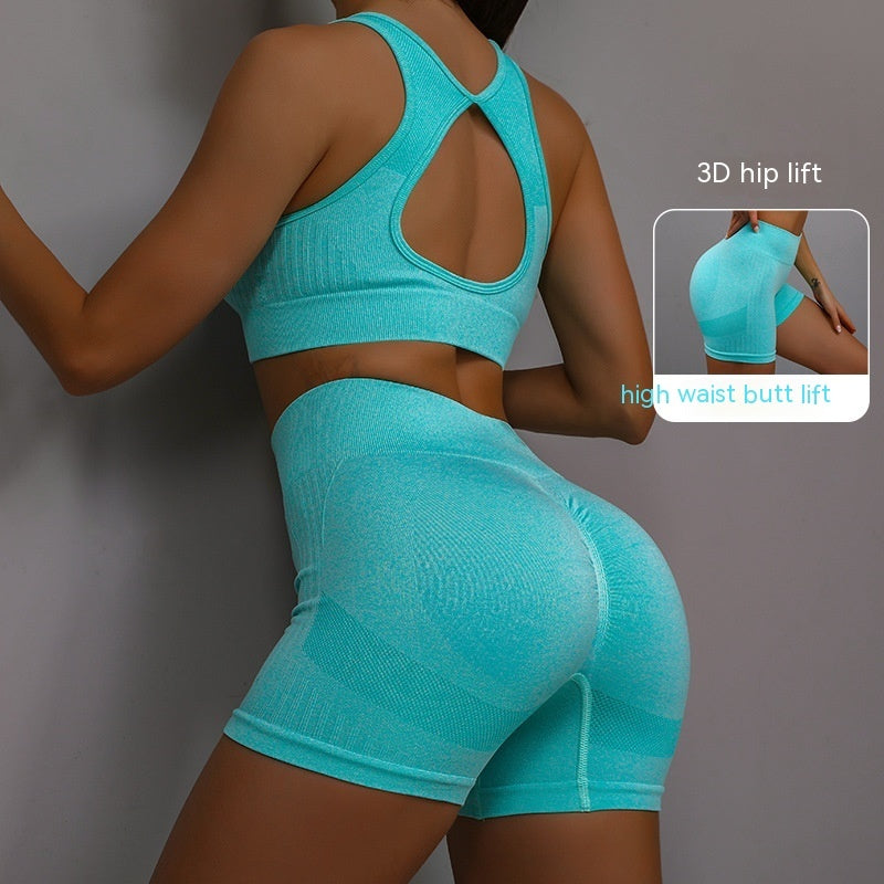 Breathable Hip-lifting Shorts And Hollow Out Back Bra gym set