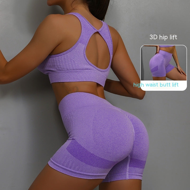 Breathable Hip-lifting Shorts And Hollow Out Back Bra gym set