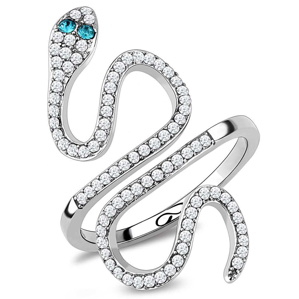 Women Stainless Steel Snake shape Adjustable Crystal Rings