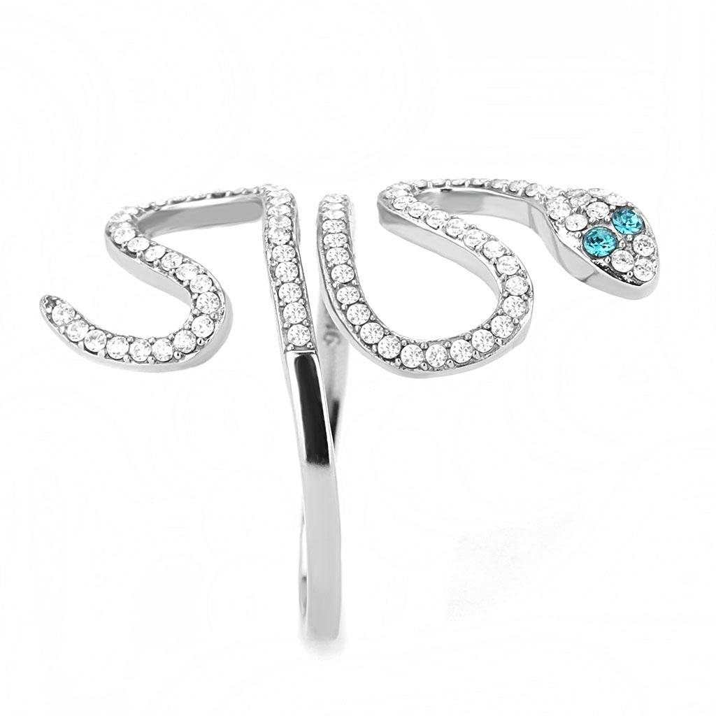 Women Stainless Steel Snake shape Adjustable Crystal Rings