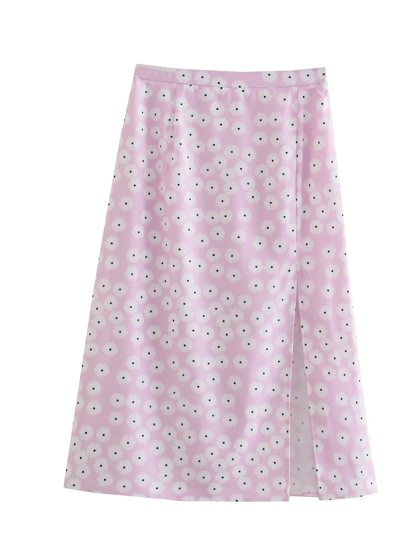 Side Split Daisy Flower Print Skirt