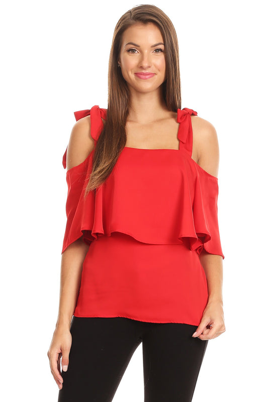 Top with open shoulders and shoulder tie straps