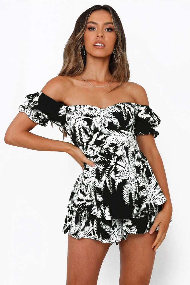 Tropical Strapless Ruffle Jumpsuit