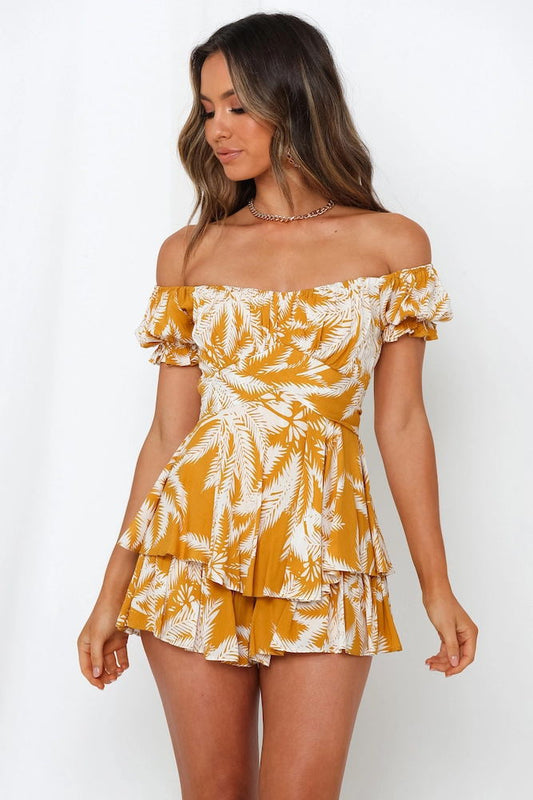 Tropical Strapless Ruffle Jumpsuit